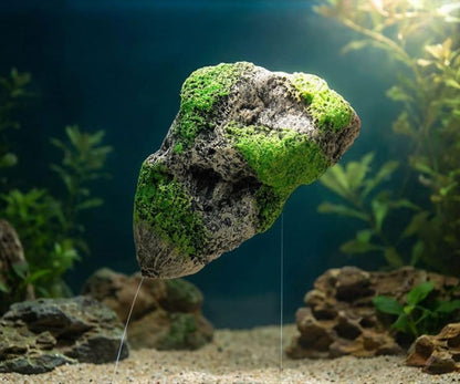 Aquarium Floating Rock Decor, Mountain Fish Tank Ornament with Moss | Resin Hidden Cave Shelter for Betta Shrimp Small Fish, Natural Landscape Aquarium Decorations(Medium Number)