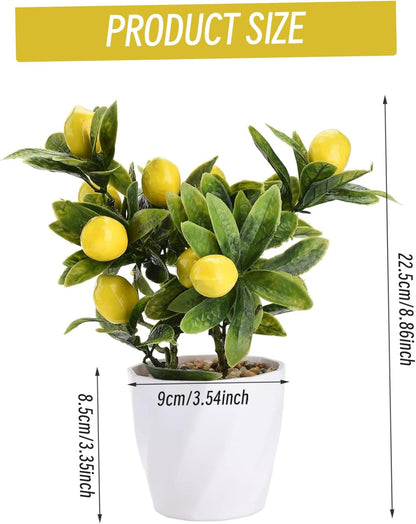 Artificial Lemon Tree Potted Plant, 1 Count, Overall Height: 8.86 Inches, Diameter: 3.54 Inches, Height: 3.35 Inches, Yellow, Realistic Lemon Tree Decor for Home Decor