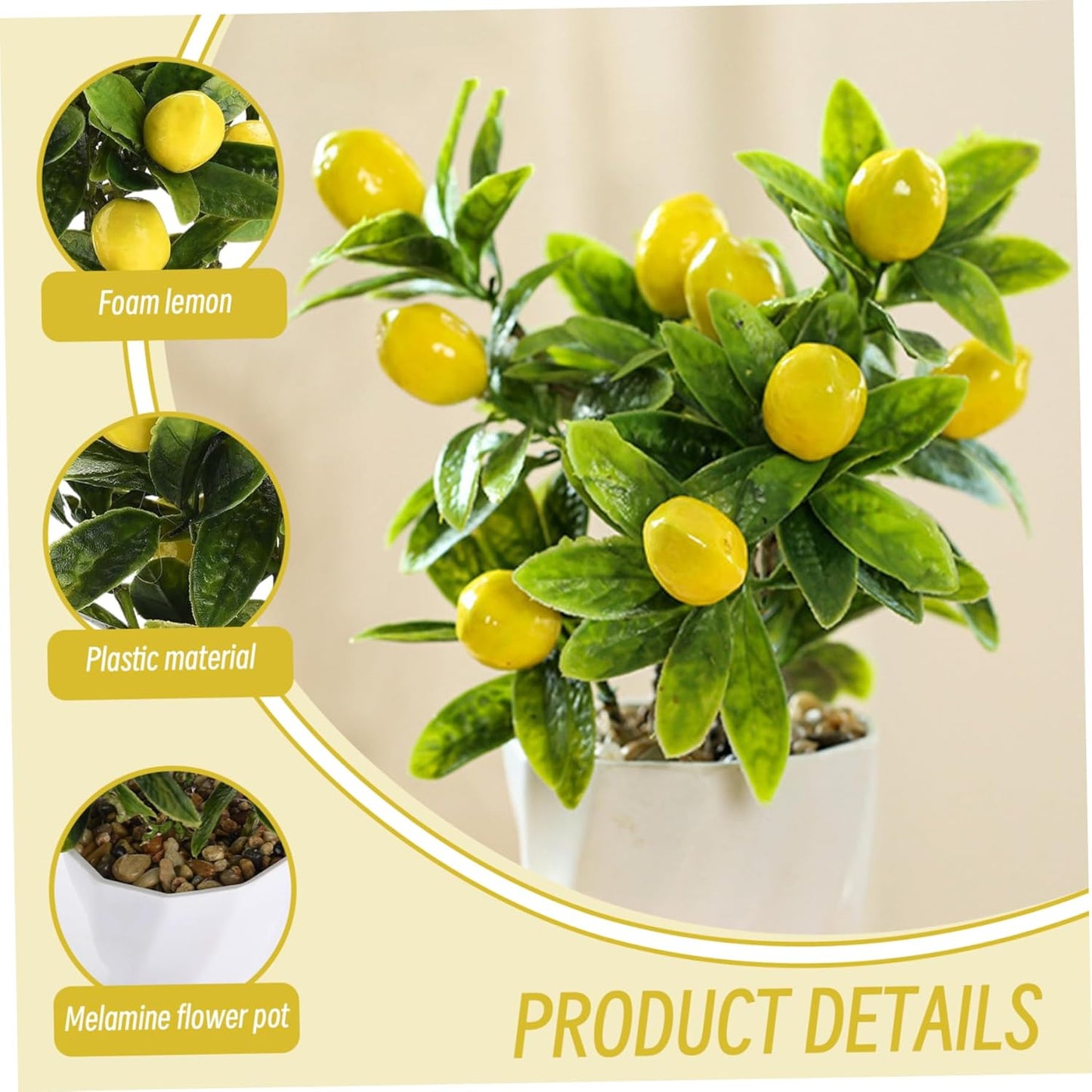 Artificial Lemon Tree Potted Plant, 1 Count, Overall Height: 8.86 Inches, Diameter: 3.54 Inches, Height: 3.35 Inches, Yellow, Realistic Lemon Tree Decor for Home Decor