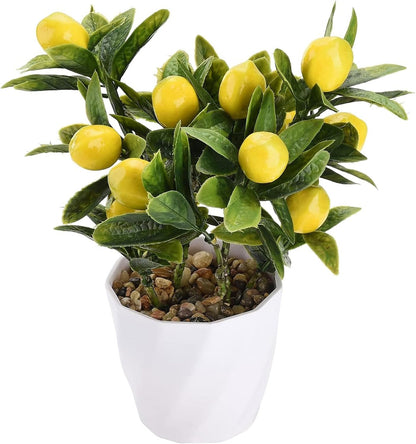 Artificial Lemon Tree Potted Plant, 1 Count, Overall Height: 8.86 Inches, Diameter: 3.54 Inches, Height: 3.35 Inches, Yellow, Realistic Lemon Tree Decor for Home Decor