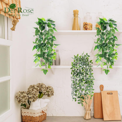 4Pcs Fake Plants Hanging Artificial Ivy Vine Faux Eucalyptus Hanging Plants, Boston Fern, String of Pearls for Living Room Aesthetic Bedroom Boho Kitchen Wall Shelf Indoor Outdoor Decor