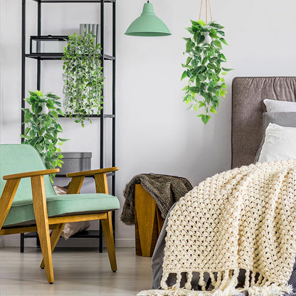 4Pcs Fake Plants Hanging Artificial Ivy Vine Faux Eucalyptus Hanging Plants, Boston Fern, String of Pearls for Living Room Aesthetic Bedroom Boho Kitchen Wall Shelf Indoor Outdoor Decor