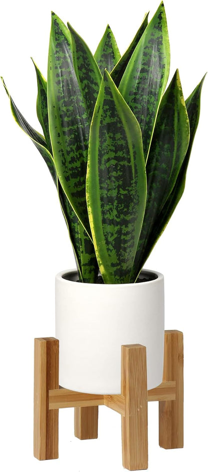 Fake Snake Plant 16" Faux Potted Plant Artificial Snake Plant with White Ceramic Pot Sansevieria Plant Perfect for House Modern Living Room Office Housewarming Gift Indoor Decor