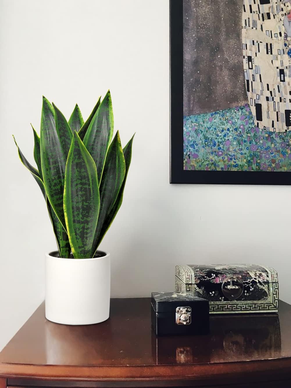 Fake Snake Plant 16" Faux Potted Plant Artificial Snake Plant with White Ceramic Pot Sansevieria Plant Perfect for House Modern Living Room Office Housewarming Gift Indoor Decor