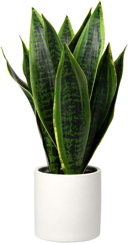 Fake Snake Plant 16" Faux Potted Plant Artificial Snake Plant with White Ceramic Pot Sansevieria Plant Perfect for House Modern Living Room Office Housewarming Gift Indoor Decor
