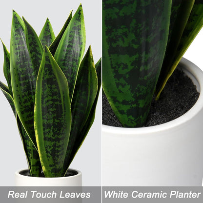 Fake Snake Plant 16" Faux Potted Plant Artificial Snake Plant with White Ceramic Pot Sansevieria Plant Perfect for House Modern Living Room Office Housewarming Gift Indoor Decor