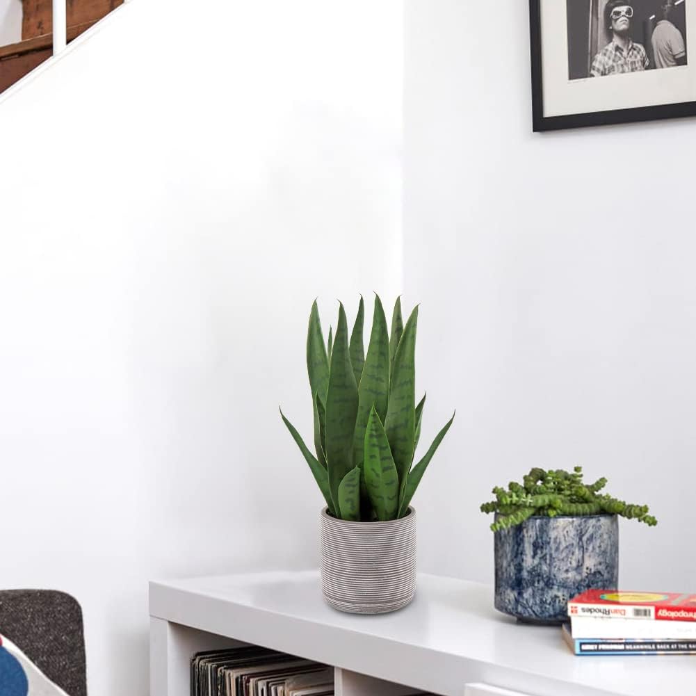 Fake Snake Plant 16" Faux Potted Plant Artificial Snake Plant with White Ceramic Pot Sansevieria Plant Perfect for House Modern Living Room Office Housewarming Gift Indoor Decor