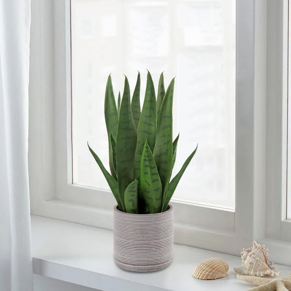 Fake Snake Plant 16" Faux Potted Plant Artificial Snake Plant with White Ceramic Pot Sansevieria Plant Perfect for House Modern Living Room Office Housewarming Gift Indoor Decor