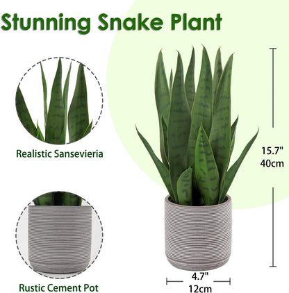 Fake Snake Plant 16" Faux Potted Plant Artificial Snake Plant with White Ceramic Pot Sansevieria Plant Perfect for House Modern Living Room Office Housewarming Gift Indoor Decor