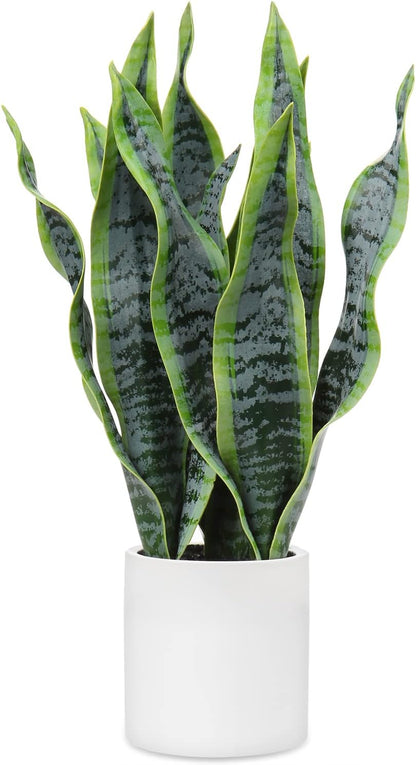 Fake Snake Plant 16" Faux Potted Plant Artificial Snake Plant with White Ceramic Pot Sansevieria Plant Perfect for House Modern Living Room Office Housewarming Gift Indoor Decor