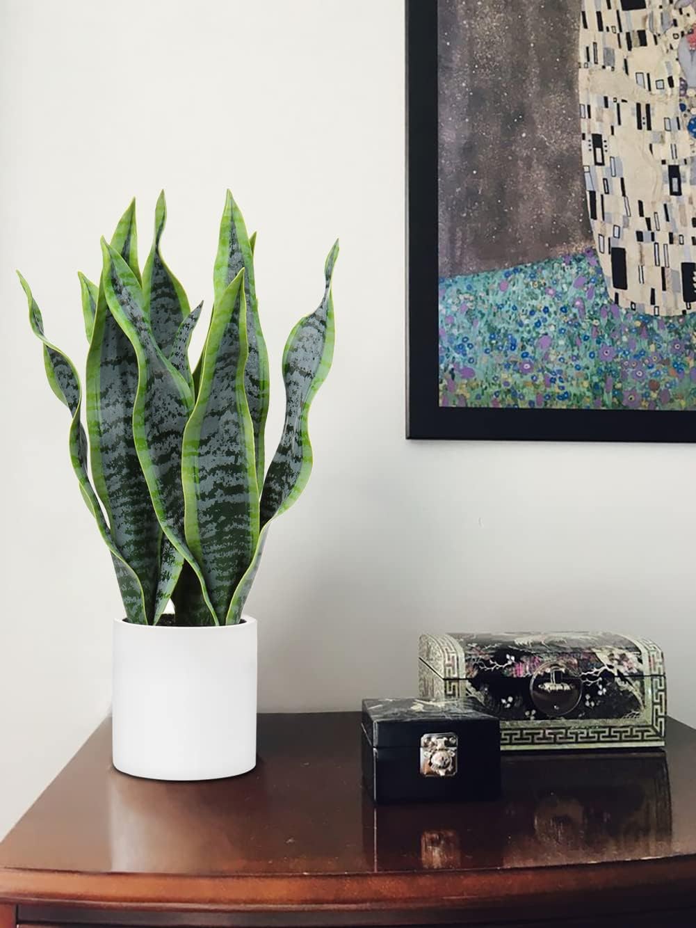 Fake Snake Plant 16" Faux Potted Plant Artificial Snake Plant with White Ceramic Pot Sansevieria Plant Perfect for House Modern Living Room Office Housewarming Gift Indoor Decor