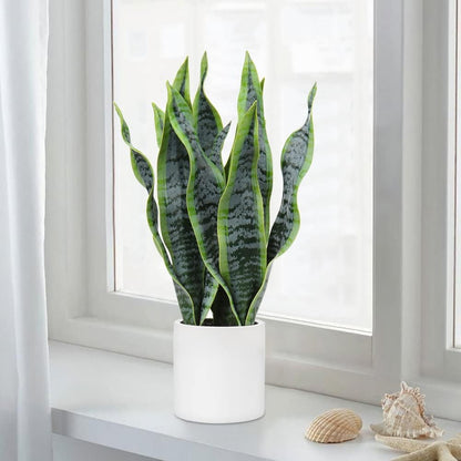 Fake Snake Plant 16" Faux Potted Plant Artificial Snake Plant with White Ceramic Pot Sansevieria Plant Perfect for House Modern Living Room Office Housewarming Gift Indoor Decor
