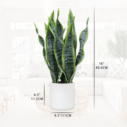 Fake Snake Plant 16" Faux Potted Plant Artificial Snake Plant with White Ceramic Pot Sansevieria Plant Perfect for House Modern Living Room Office Housewarming Gift Indoor Decor