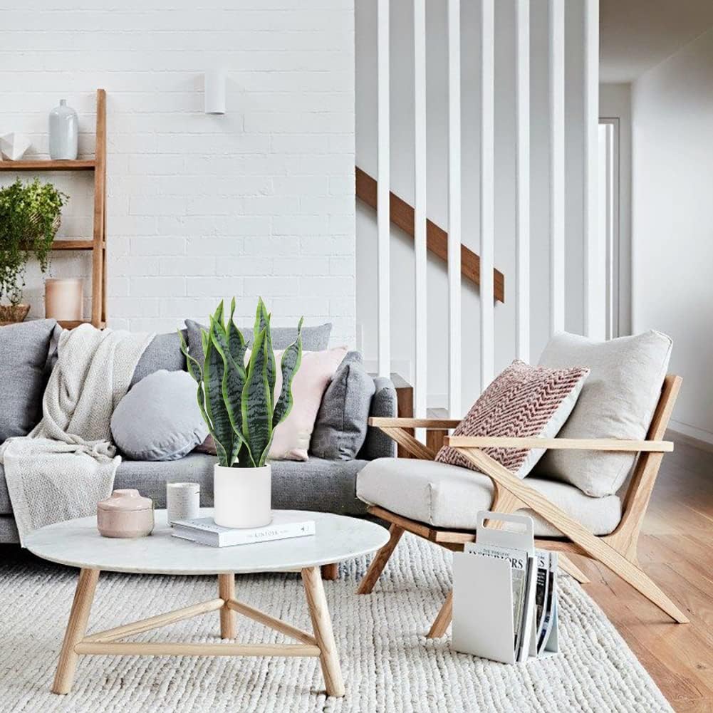 Fake Snake Plant 16" Faux Potted Plant Artificial Snake Plant with White Ceramic Pot Sansevieria Plant Perfect for House Modern Living Room Office Housewarming Gift Indoor Decor