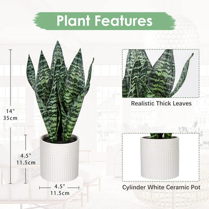 Fake Snake Plant 16" Faux Potted Plant Artificial Snake Plant with White Ceramic Pot Sansevieria Plant Perfect for House Modern Living Room Office Housewarming Gift Indoor Decor