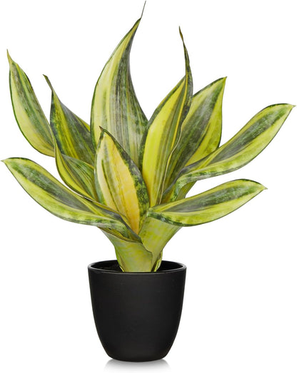 Fake Snake Plant 16" Faux Potted Plant Artificial Snake Plant with White Ceramic Pot Sansevieria Plant Perfect for House Modern Living Room Office Housewarming Gift Indoor Decor