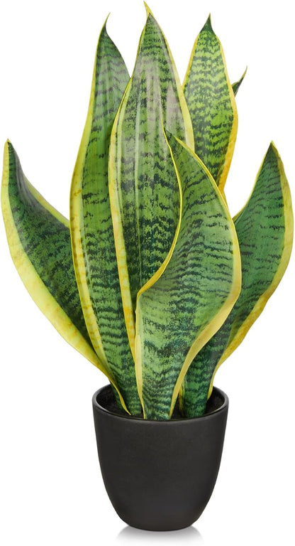 Fake Snake Plant 16" Faux Potted Plant Artificial Snake Plant with White Ceramic Pot Sansevieria Plant Perfect for House Modern Living Room Office Housewarming Gift Indoor Decor