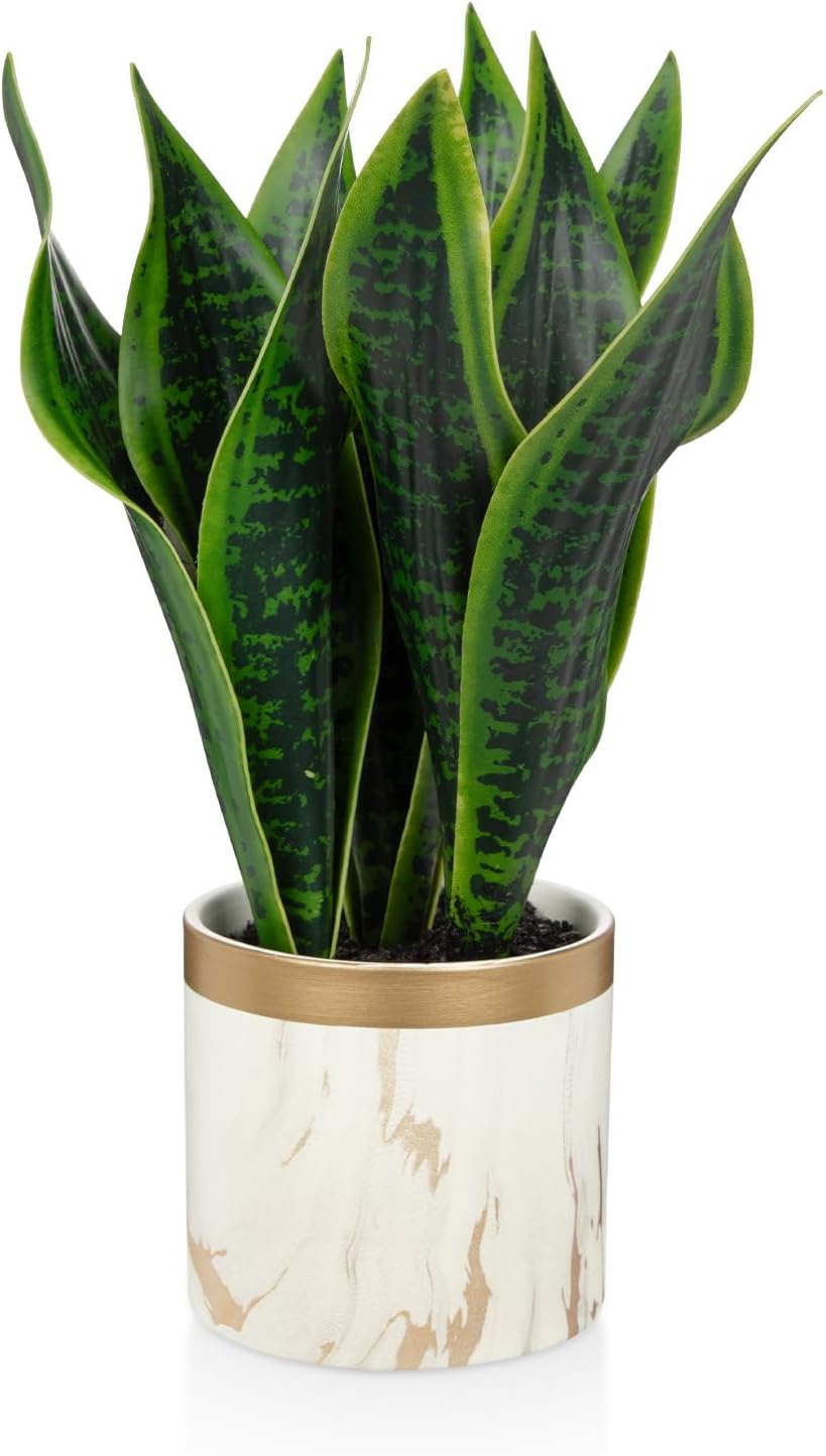 Fake Snake Plant 16" Faux Potted Plant Artificial Snake Plant with White Ceramic Pot Sansevieria Plant Perfect for House Modern Living Room Office Housewarming Gift Indoor Decor