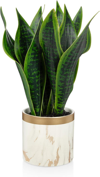 Fake Snake Plant 16" Faux Potted Plant Artificial Snake Plant with White Ceramic Pot Sansevieria Plant Perfect for House Modern Living Room Office Housewarming Gift Indoor Decor