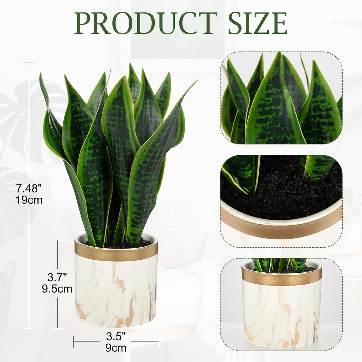 Fake Snake Plant 16" Faux Potted Plant Artificial Snake Plant with White Ceramic Pot Sansevieria Plant Perfect for House Modern Living Room Office Housewarming Gift Indoor Decor
