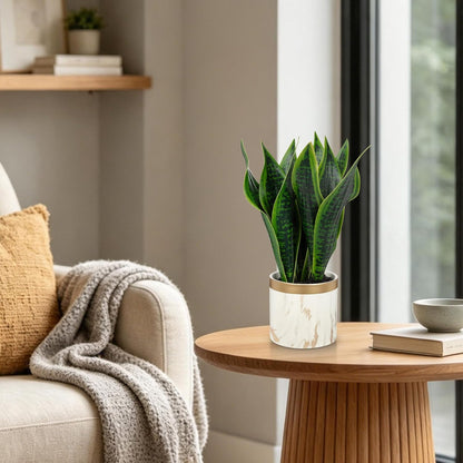 Fake Snake Plant 16" Faux Potted Plant Artificial Snake Plant with White Ceramic Pot Sansevieria Plant Perfect for House Modern Living Room Office Housewarming Gift Indoor Decor