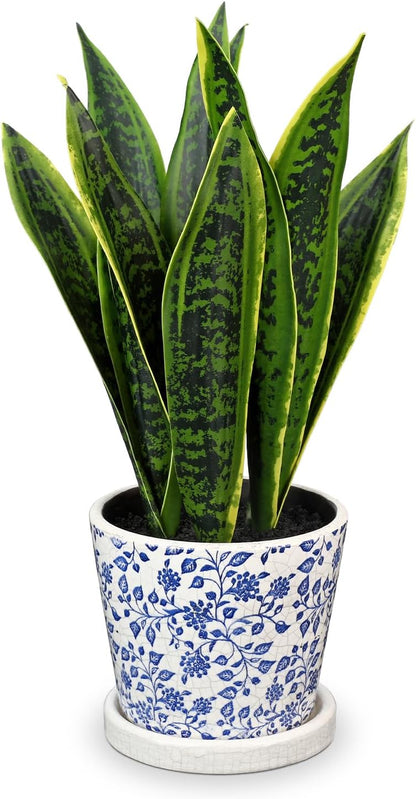 Fake Snake Plant 16" Faux Potted Plant Artificial Snake Plant with White Ceramic Pot Sansevieria Plant Perfect for House Modern Living Room Office Housewarming Gift Indoor Decor
