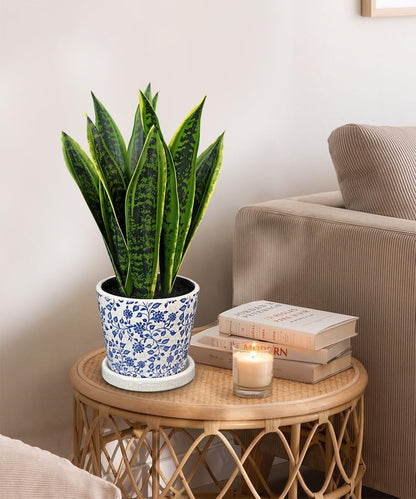 Fake Snake Plant 16" Faux Potted Plant Artificial Snake Plant with White Ceramic Pot Sansevieria Plant Perfect for House Modern Living Room Office Housewarming Gift Indoor Decor