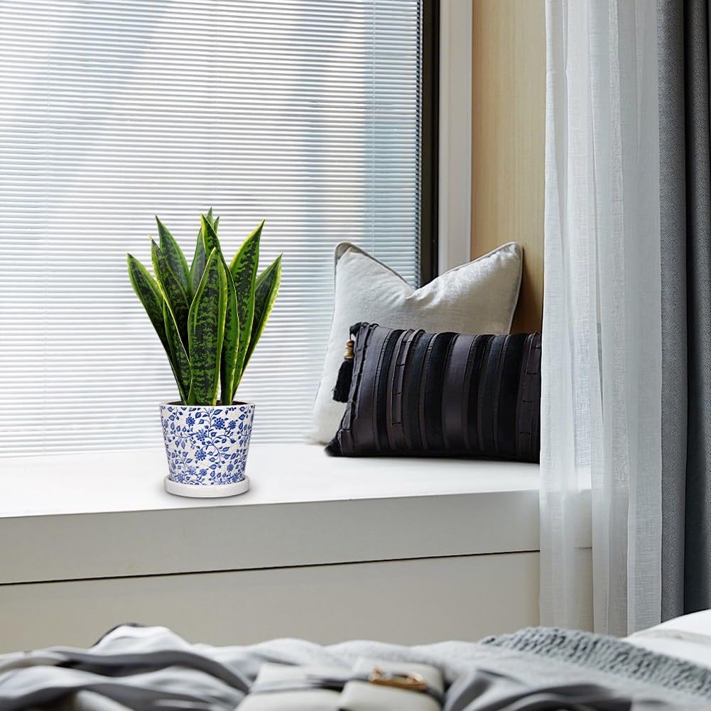Fake Snake Plant 16" Faux Potted Plant Artificial Snake Plant with White Ceramic Pot Sansevieria Plant Perfect for House Modern Living Room Office Housewarming Gift Indoor Decor