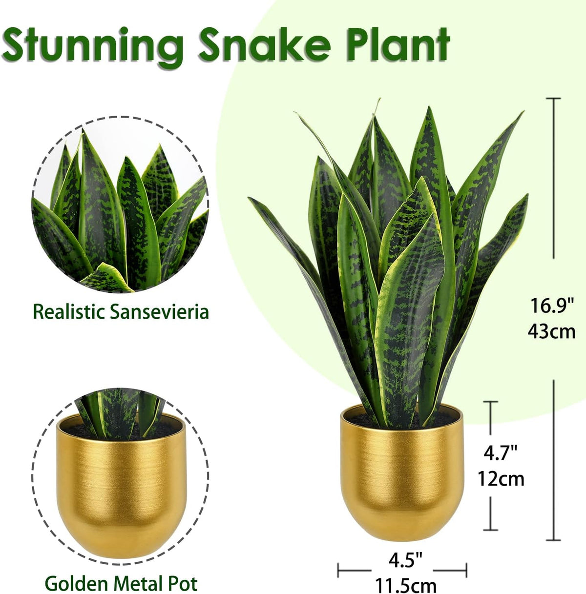 Fake Snake Plant 16" Faux Potted Plant Artificial Snake Plant with White Ceramic Pot Sansevieria Plant Perfect for House Modern Living Room Office Housewarming Gift Indoor Decor