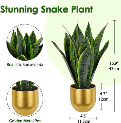 Fake Snake Plant 16" Faux Potted Plant Artificial Snake Plant with White Ceramic Pot Sansevieria Plant Perfect for House Modern Living Room Office Housewarming Gift Indoor Decor