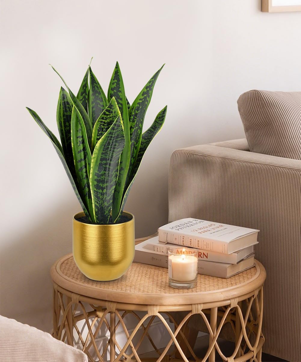 Fake Snake Plant 16" Faux Potted Plant Artificial Snake Plant with White Ceramic Pot Sansevieria Plant Perfect for House Modern Living Room Office Housewarming Gift Indoor Decor