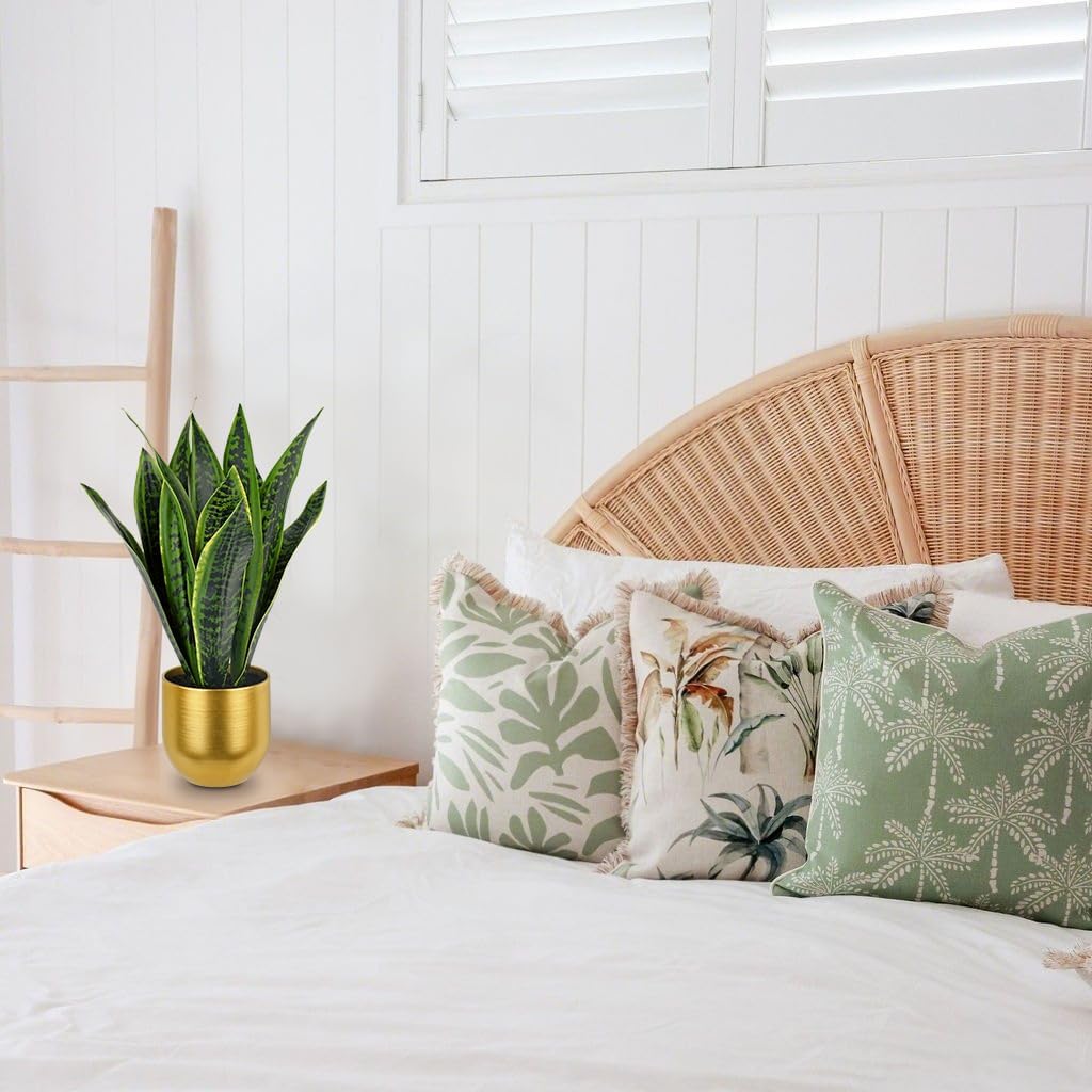 Fake Snake Plant 16" Faux Potted Plant Artificial Snake Plant with White Ceramic Pot Sansevieria Plant Perfect for House Modern Living Room Office Housewarming Gift Indoor Decor