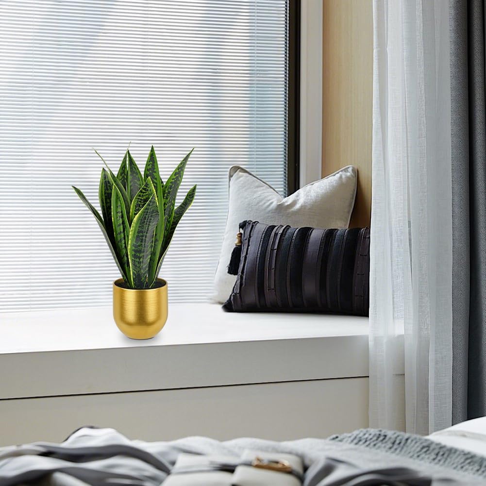 Fake Snake Plant 16" Faux Potted Plant Artificial Snake Plant with White Ceramic Pot Sansevieria Plant Perfect for House Modern Living Room Office Housewarming Gift Indoor Decor