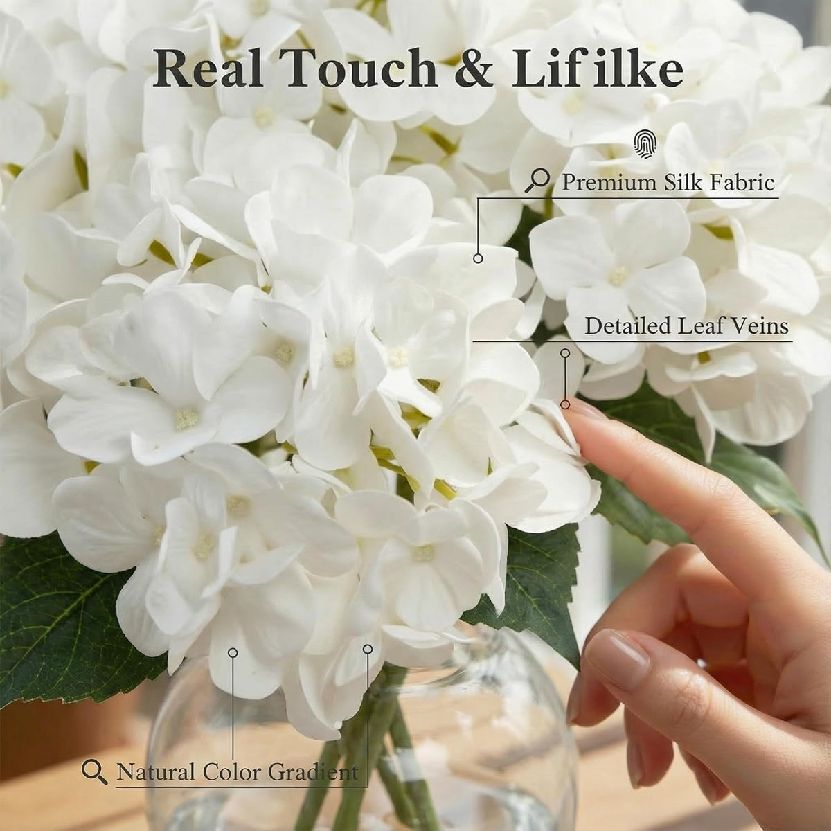 Artificial Flower Hydrangea Fake Hydrangea, Used in The Center of The Family Bathroom Desk Shelf or Wedding Bouquet Decoration, Contains 6 White Branches