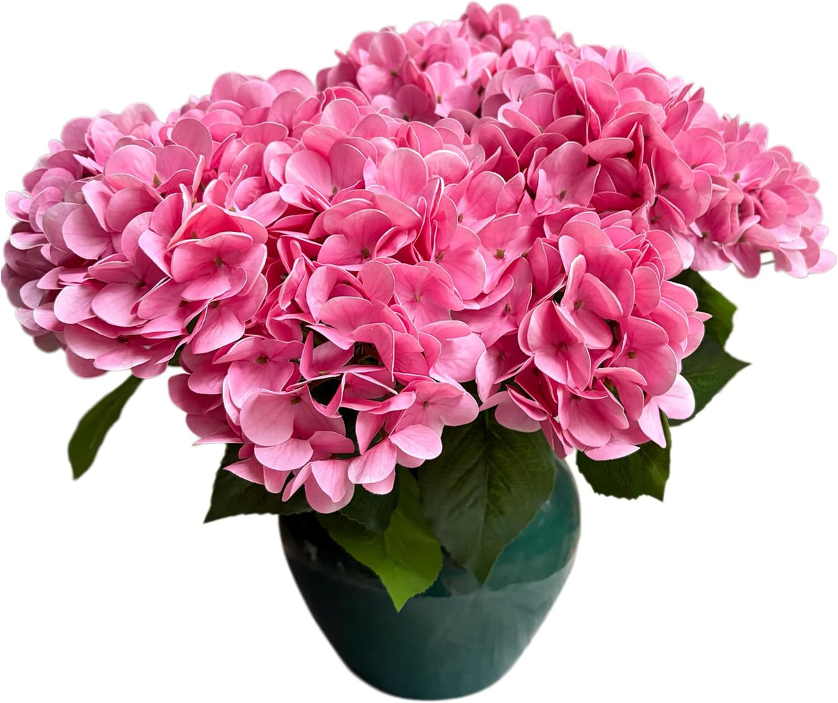 Hydrangea Artificial Flowers Bouquet with Stems, Latex Faux Hydrangea Flowers for Wedding, Home, Baby Shower, Table Centerpieces Decoration. (Pink)