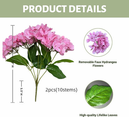 Hydrangea Artificial Flowers Bouquet with Stems, Latex Faux Hydrangea Flowers for Wedding, Home, Baby Shower, Table Centerpieces Decoration. (Pink)