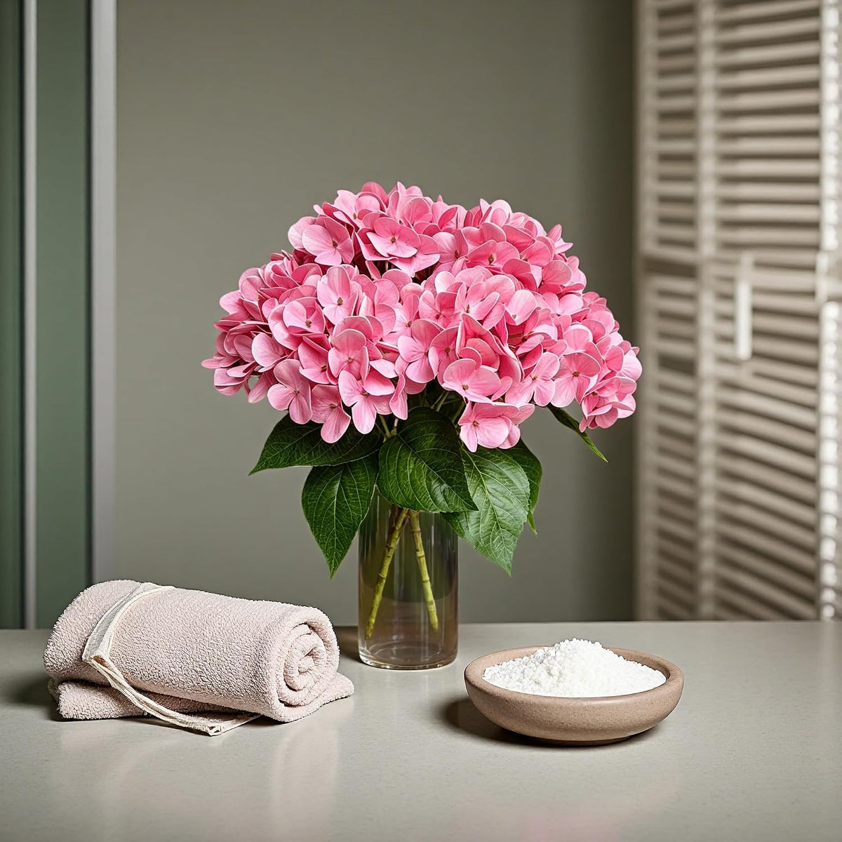 Hydrangea Artificial Flowers Bouquet with Stems, Latex Faux Hydrangea Flowers for Wedding, Home, Baby Shower, Table Centerpieces Decoration. (Pink)