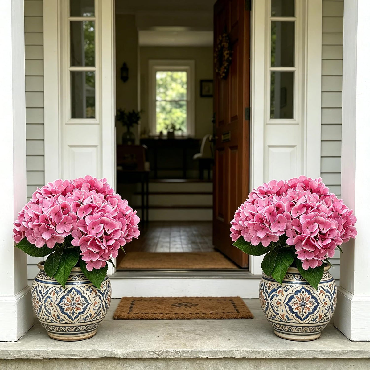 Hydrangea Artificial Flowers Bouquet with Stems, Latex Faux Hydrangea Flowers for Wedding, Home, Baby Shower, Table Centerpieces Decoration. (Pink)