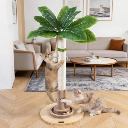 35" Tall Cat Scratching Post, Sisal Cat Scratcher Tree with Leaves,Interactive Cat Toys for Inddor Cats and Kitten
