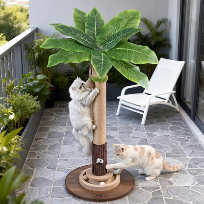 35" Tall Cat Scratching Post, Sisal Cat Scratcher Tree with Leaves,Interactive Cat Toys for Inddor Cats and Kitten