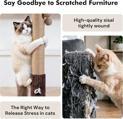 35" Tall Cat Scratching Post, Sisal Cat Scratcher Tree with Leaves,Interactive Cat Toys for Inddor Cats and Kitten