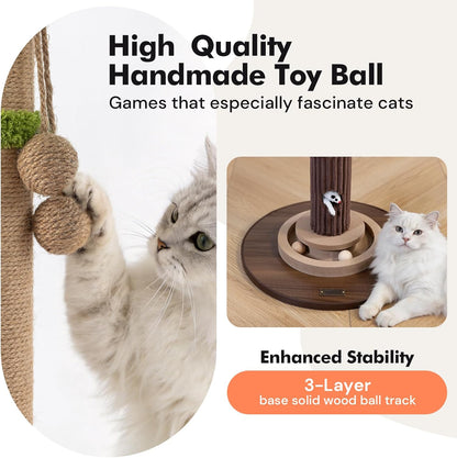 35" Tall Cat Scratching Post, Sisal Cat Scratcher Tree with Leaves,Interactive Cat Toys for Inddor Cats and Kitten