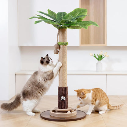 35" Tall Cat Scratching Post, Sisal Cat Scratcher Tree with Leaves,Interactive Cat Toys for Inddor Cats and Kitten
