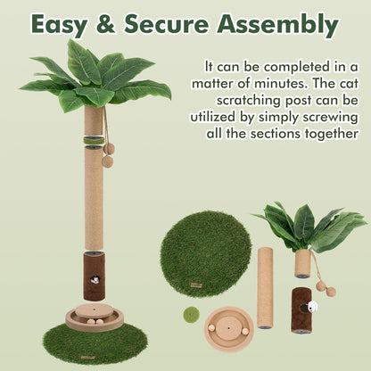 35" Tall Cat Scratching Post, Sisal Cat Scratcher Tree with Leaves,Interactive Cat Toys for Inddor Cats and Kitten