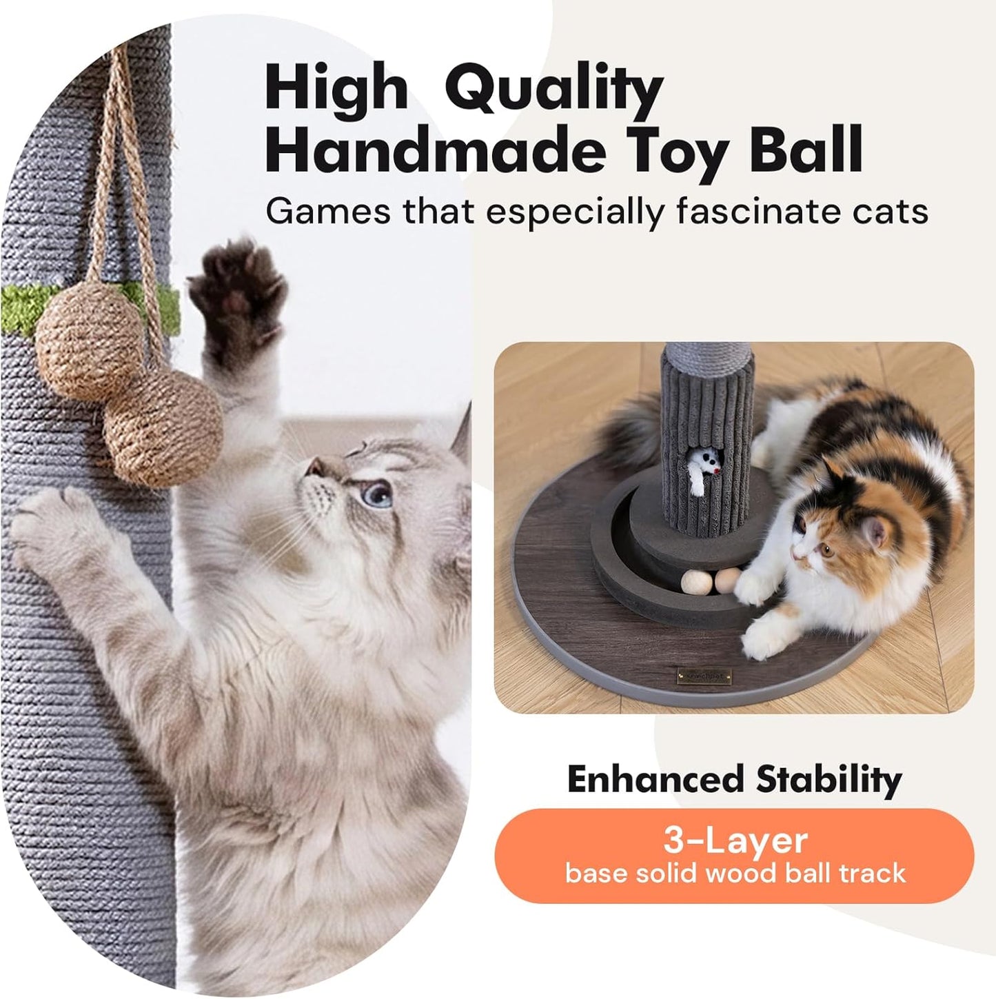 35" Tall Cat Scratching Post, Sisal Cat Scratcher Tree with Leaves,Interactive Cat Toys for Inddor Cats and Kitten