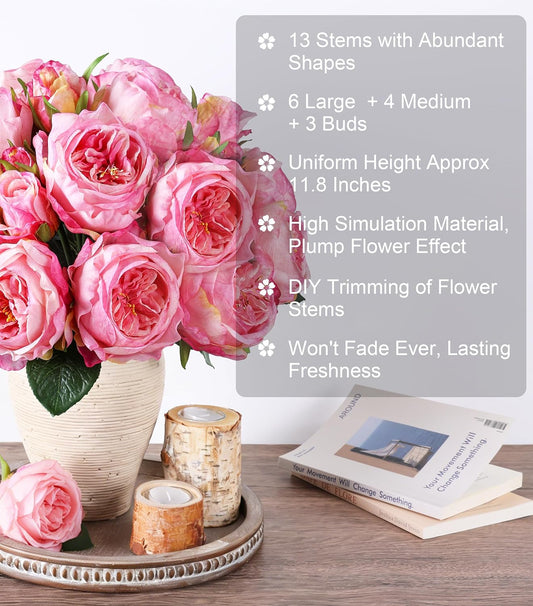Light Pink Peony Artificial Flowers - 11 Branches Silk Peonies for Vase | Floral Arrangements, Wedding Decor, Living Room Accents (Faux Flowers)