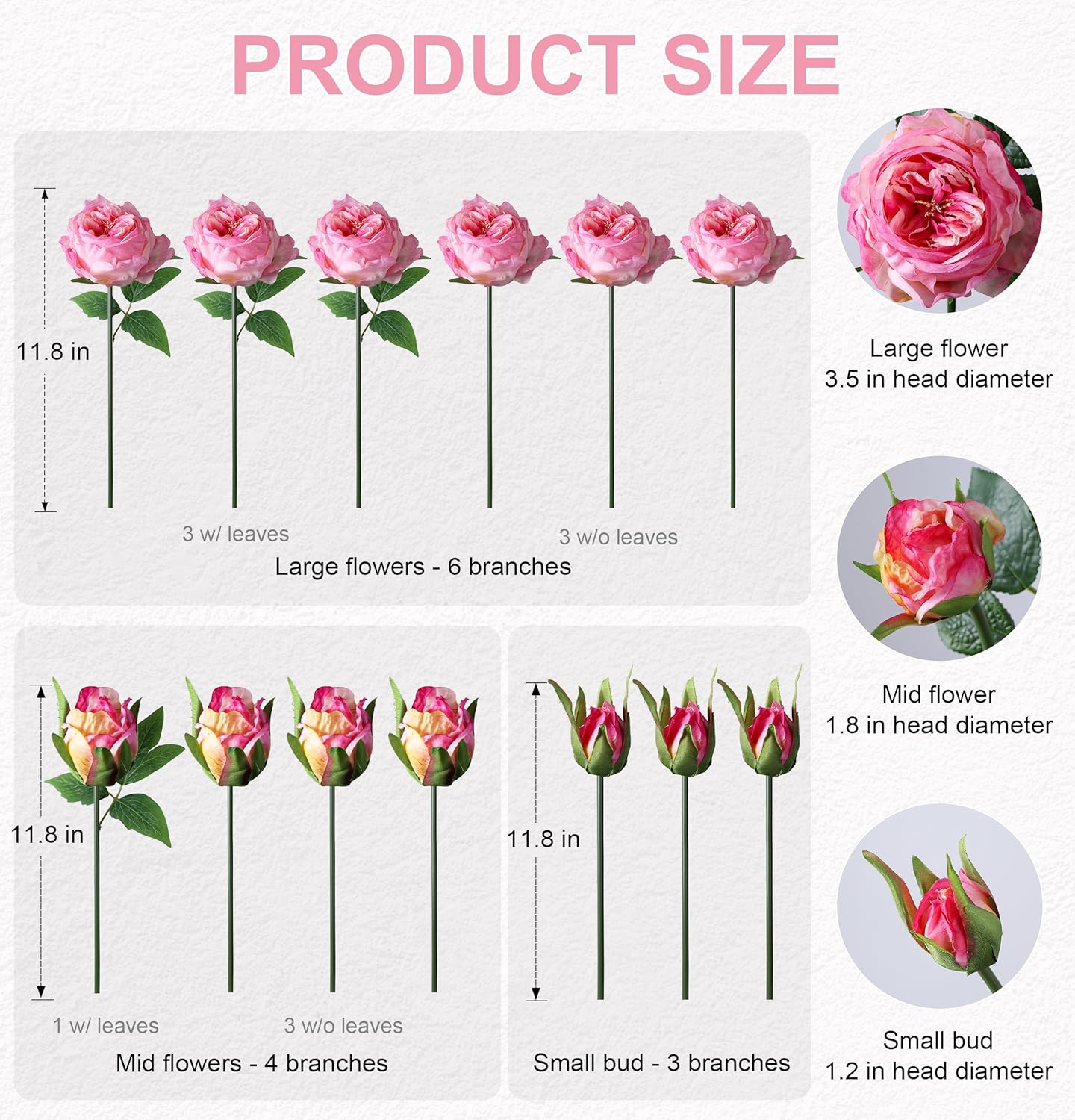 Light Pink Peony Artificial Flowers - 11 Branches Silk Peonies for Vase | Floral Arrangements, Wedding Decor, Living Room Accents (Faux Flowers)