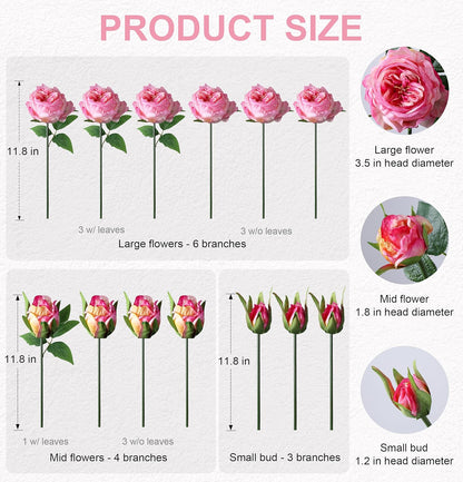 Light Pink Peony Artificial Flowers - 11 Branches Silk Peonies for Vase | Floral Arrangements, Wedding Decor, Living Room Accents (Faux Flowers)