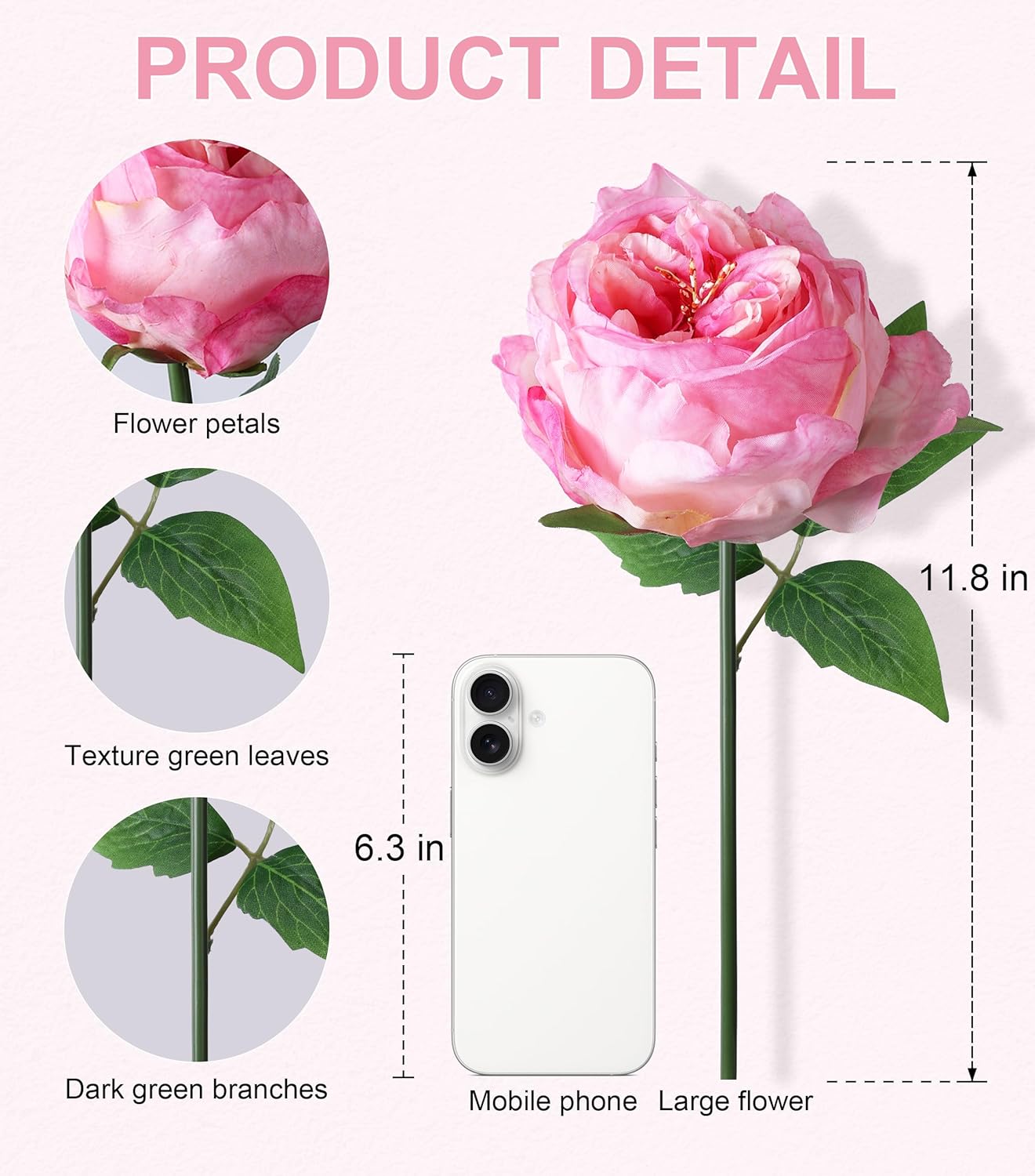Light Pink Peony Artificial Flowers - 11 Branches Silk Peonies for Vase | Floral Arrangements, Wedding Decor, Living Room Accents (Faux Flowers)