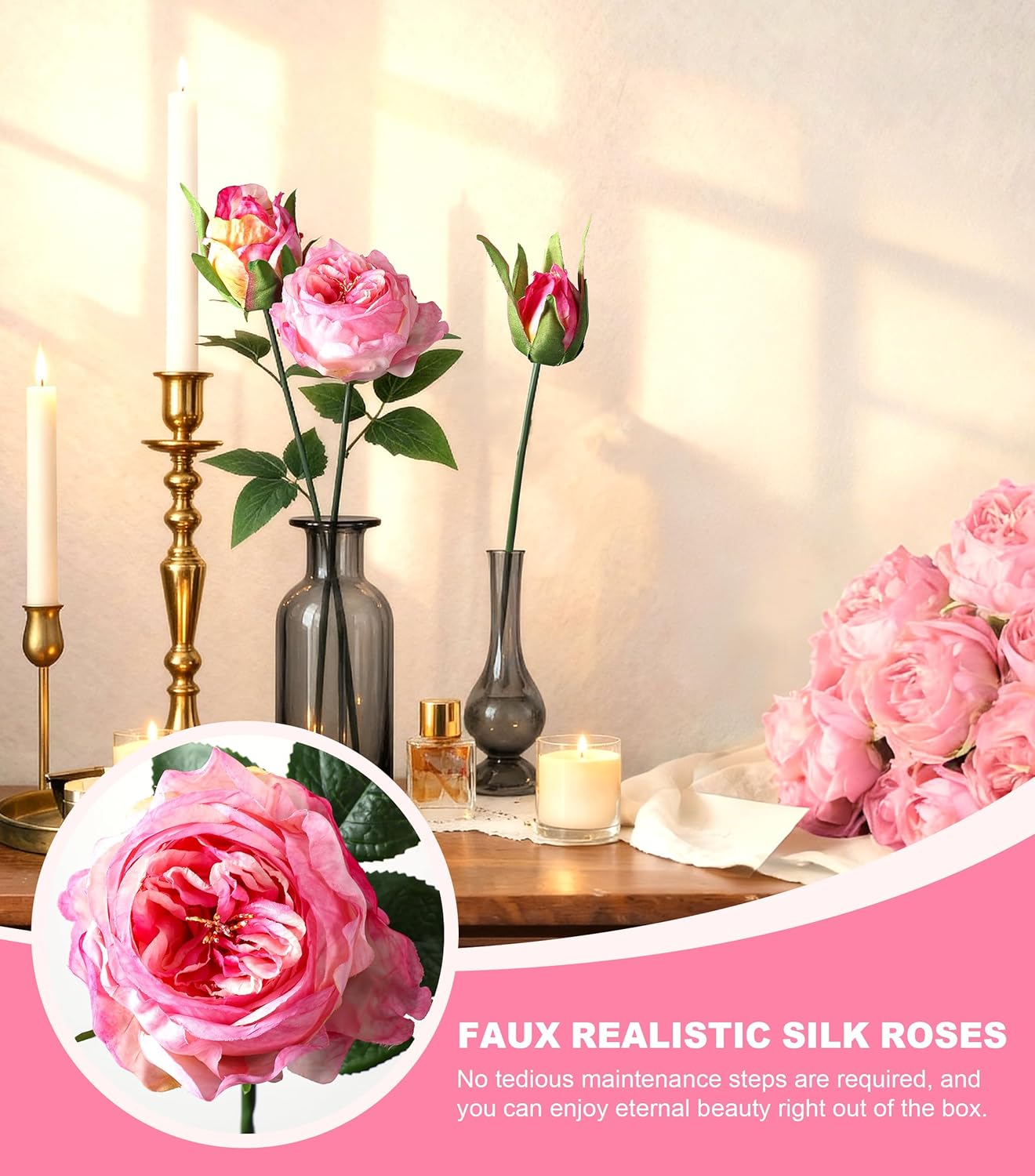 Light Pink Peony Artificial Flowers - 11 Branches Silk Peonies for Vase | Floral Arrangements, Wedding Decor, Living Room Accents (Faux Flowers)